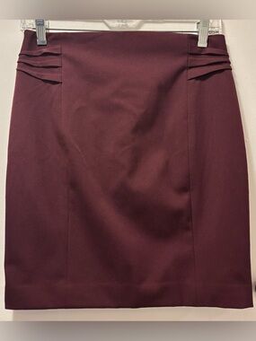 Express Plum Pencil Skirt with Pleated Waist Accents
